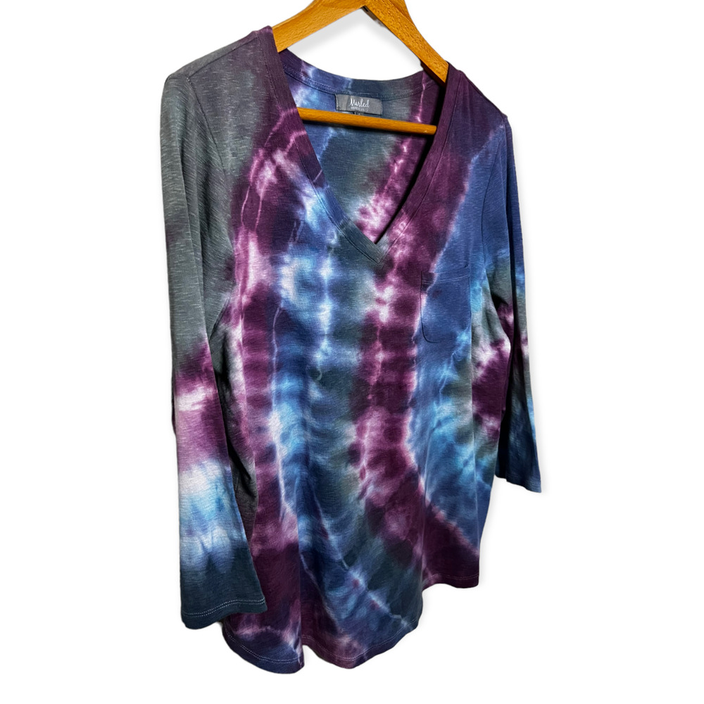 Re-Worked Hand Tie Dyed Purple, Blue, Grey Marled Essentials Women's Top Size XL - Picture 4 of 16